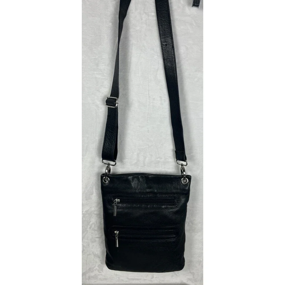 Margot Genuine Leather Crossbody Purse Zippered Pockets Black - Picture 2 of 11